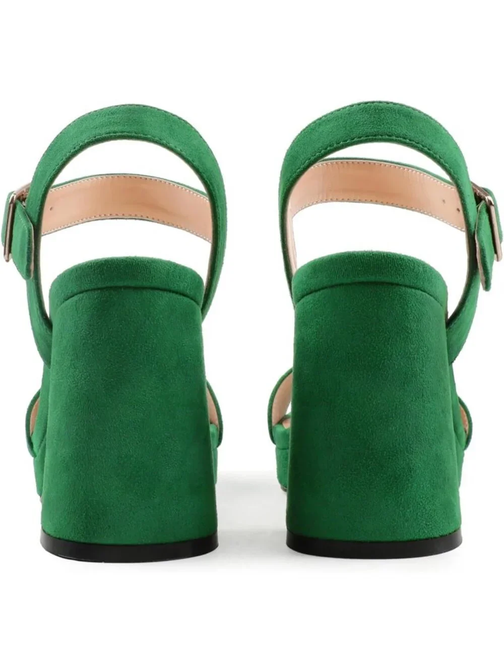 Women's Green Square Open Toe Adjustable Ankle Strap Chunky Block Heel Sandals